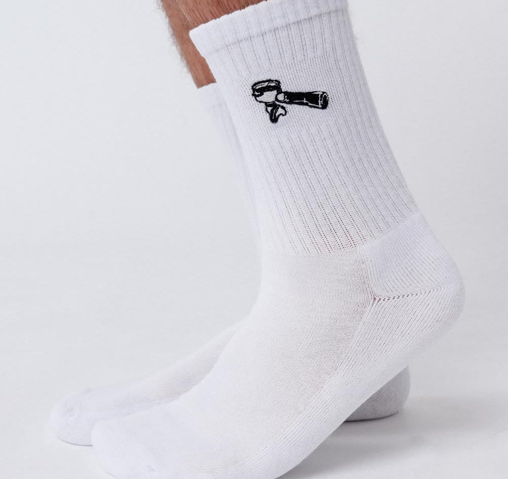 Screen carrier | Embroidered organic cotton socks