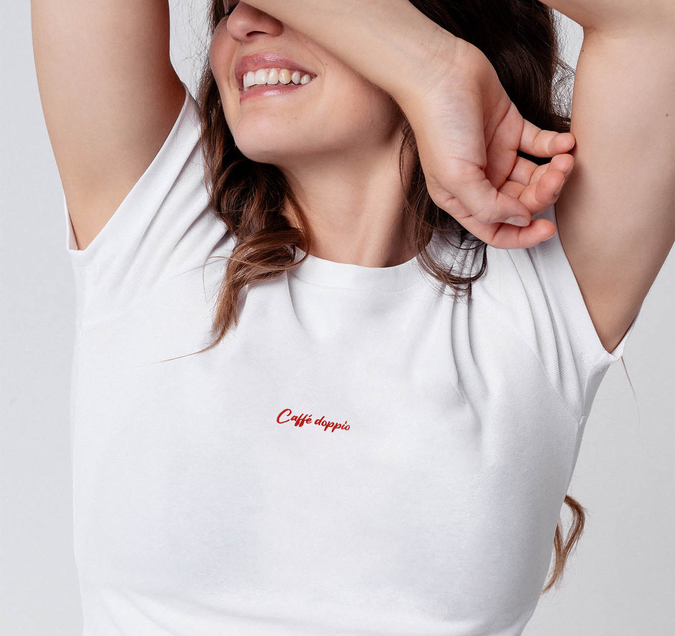 Caffé doppio | Besticktes Bio Baumwoll Cropped T-Shirt