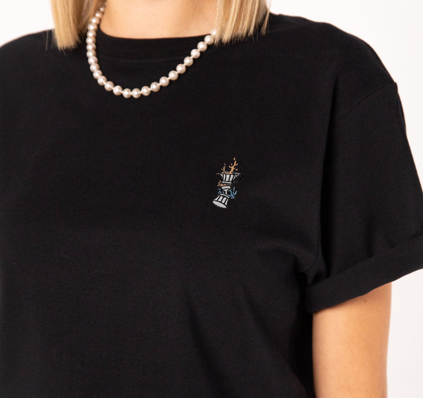 Espresso maker Boom | Embroidered organic cotton women's T-shirt