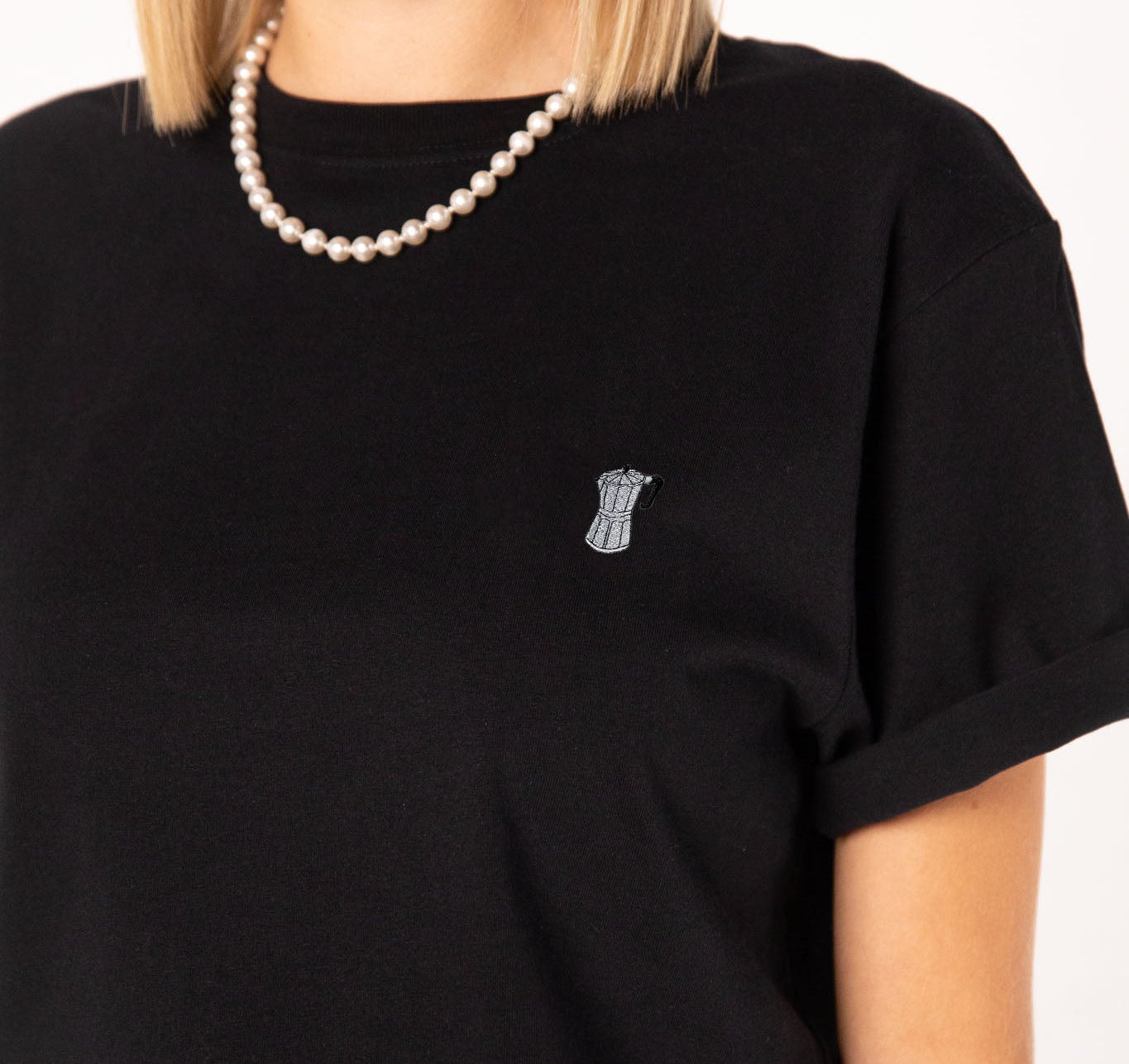 Espresso maker | Embroidered organic cotton women's T-shirt