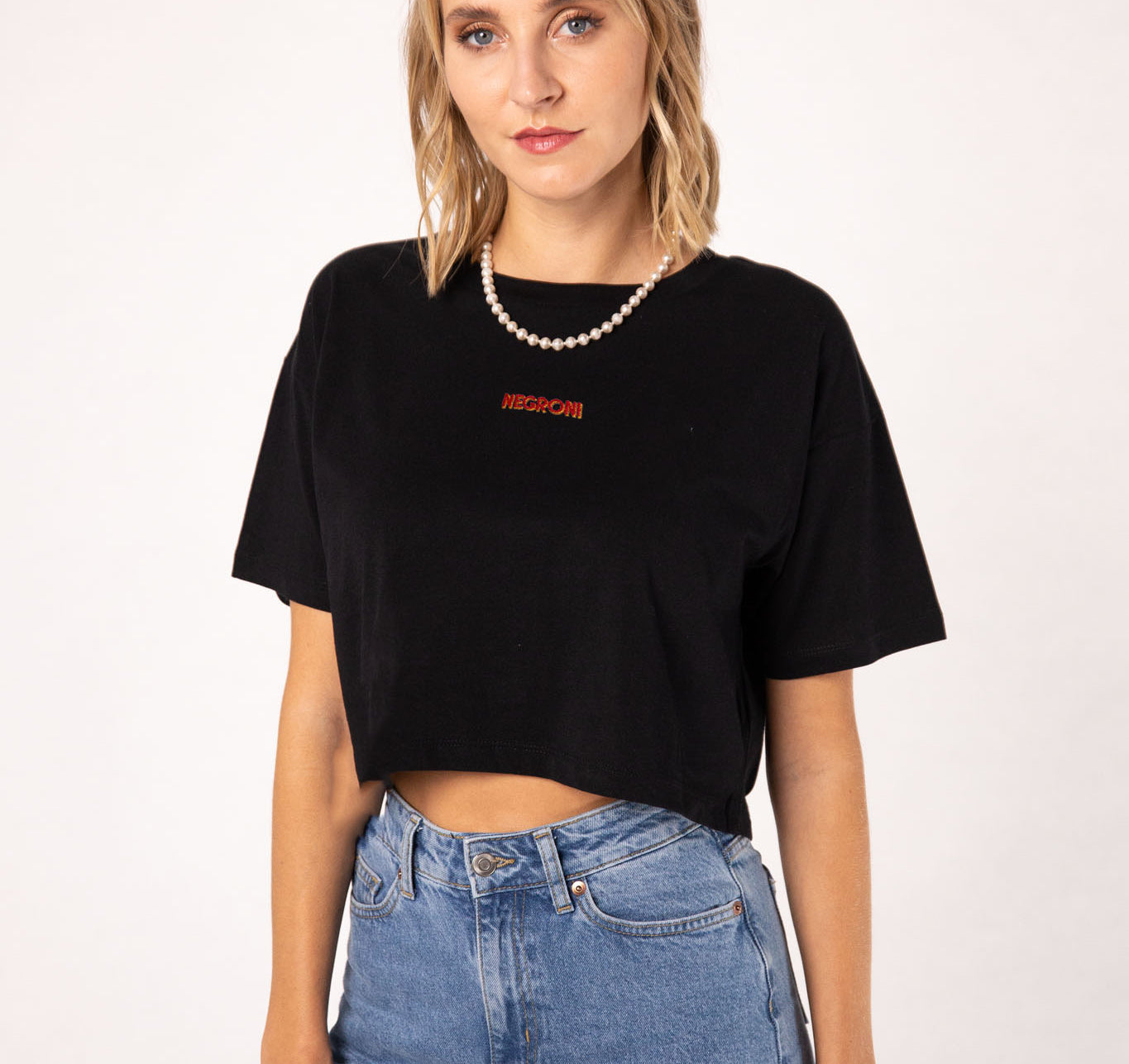 Negroni Signature | Besticktes Bio Baumwoll Cropped T-Shirt