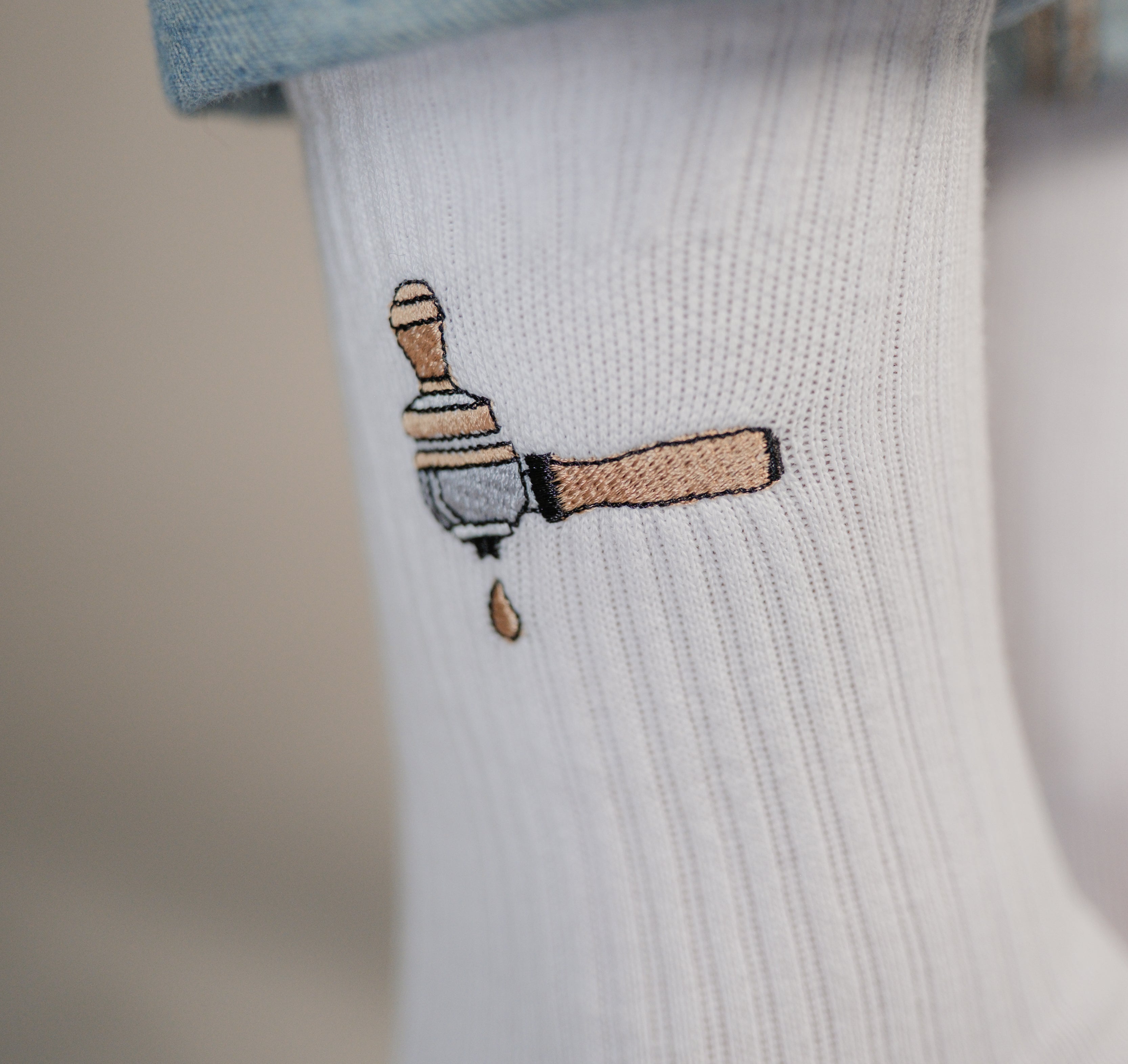 Screen carrier & tamper | Embroidered organic cotton socks