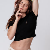 Whisky | Besticktes Bio Baumwoll Cropped T-Shirt