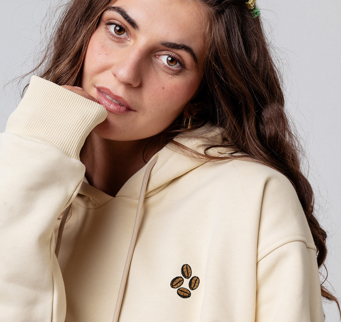 Coffee beans | Bestickter Bio Baumwoll Frauen Hoodie