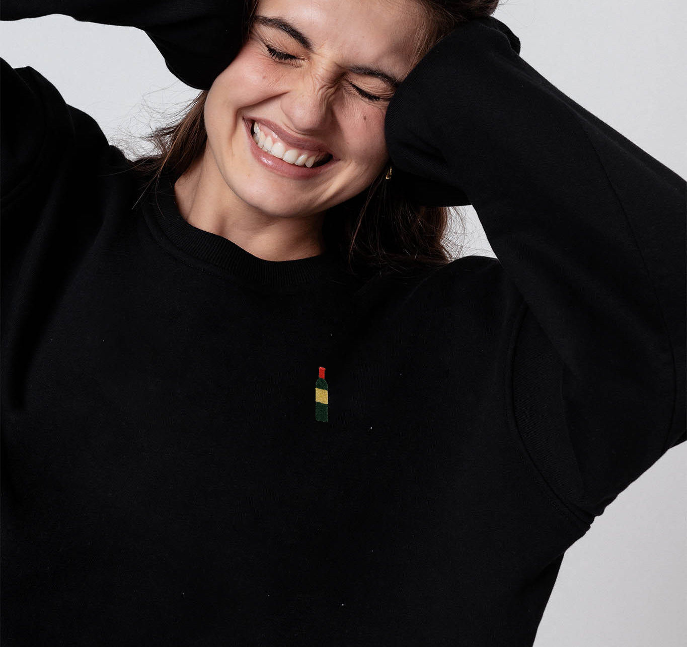 Weinflasche | Bestickter Bio-Baumwoll Unisex Pullover