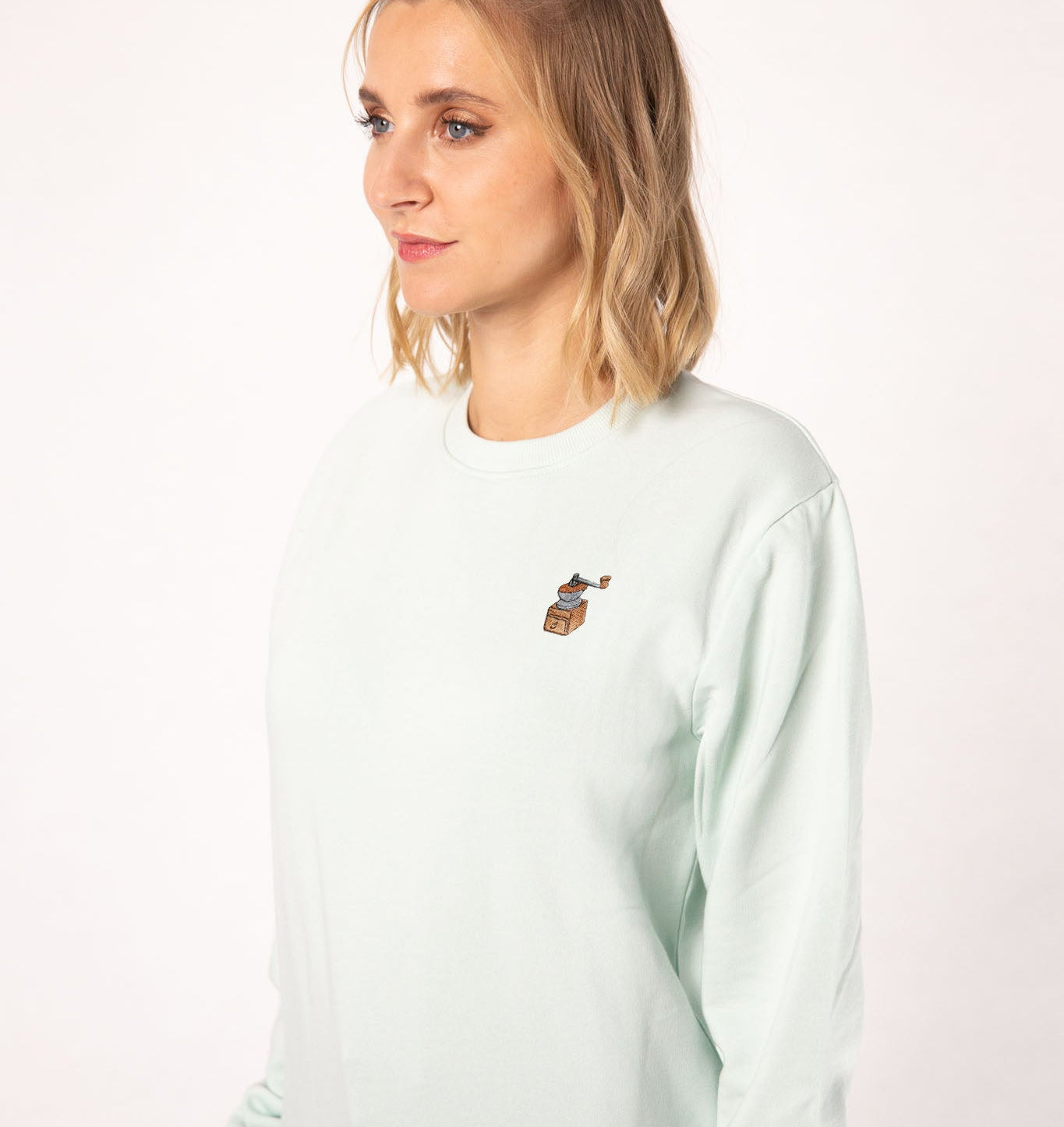 Kaffeemühle | Bestickter Bio-Baumwoll Frauen Pullover