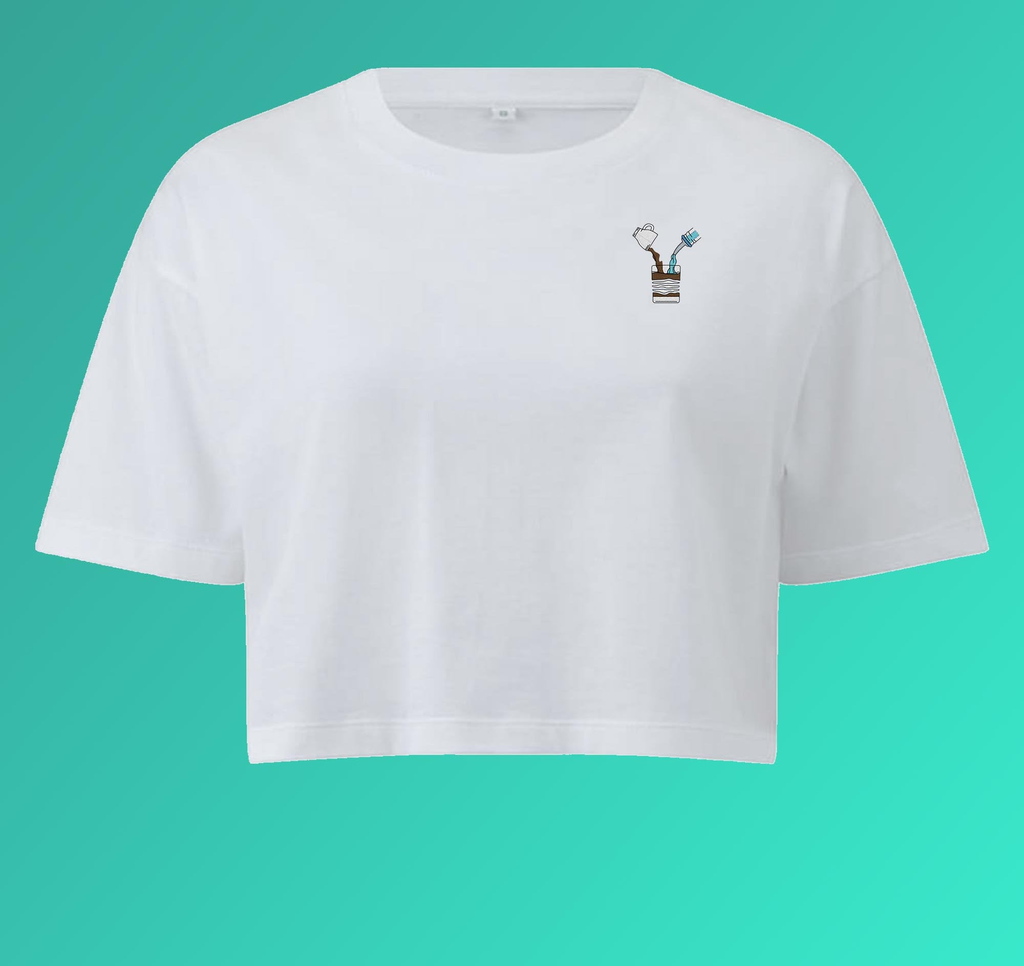 Liquid Coffee | Besticktes Bio Baumwoll Cropped T-Shirt